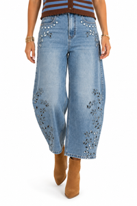 Saige Denim – High-Rise Low Curve Barrel Jeans with Cutout Embroidery