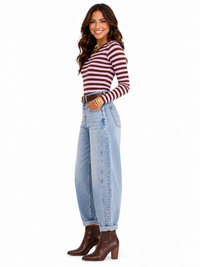 High Rise Cuff Crop Barrel Jeans-Riseen