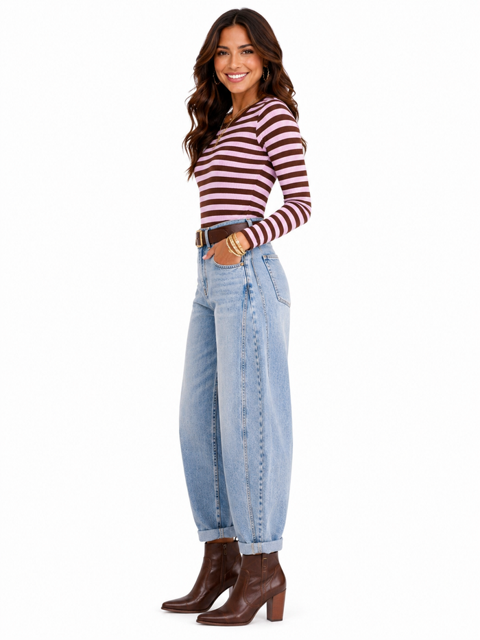 High Rise Cuff Crop Barrel Jeans-Riseen