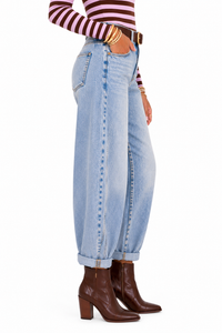 High Rise Cuff Crop Barrel Jeans-Riseen