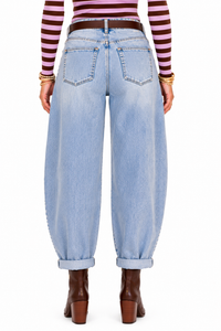 High Rise Cuff Crop Barrel Jeans-Riseen