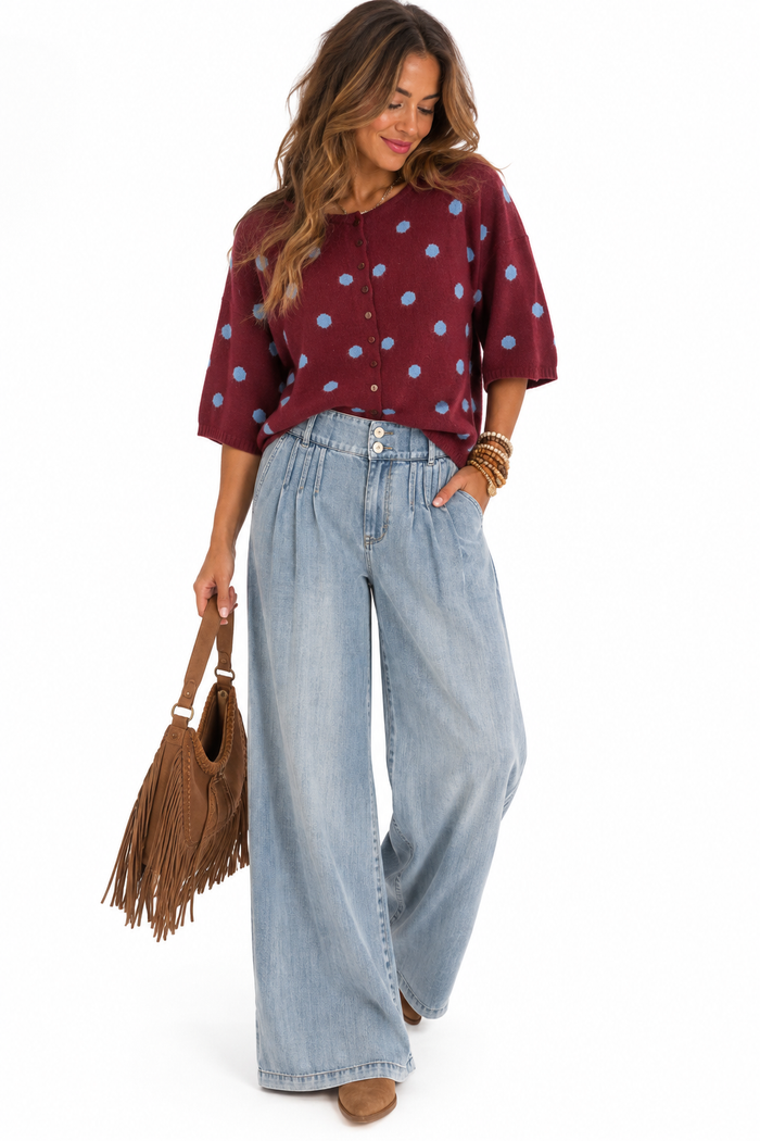 Plum & Denim Polka Dot Sweater