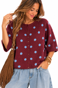 Plum & Denim Polka Dot Sweater