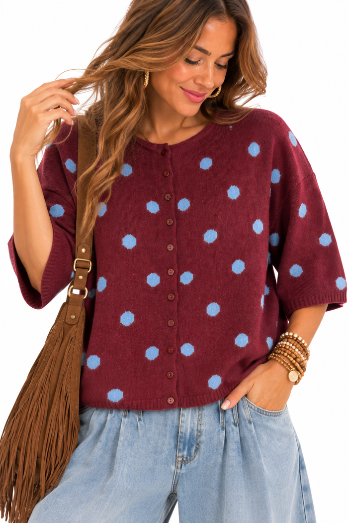 Plum & Denim Polka Dot Sweater