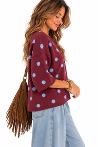 Plum & Denim Polka Dot Sweater