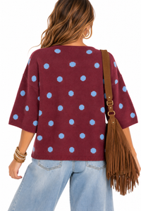 Plum & Denim Polka Dot Sweater