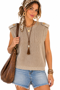 Free Spirit Distressed Sweater Vest – Acid Wash Khaki