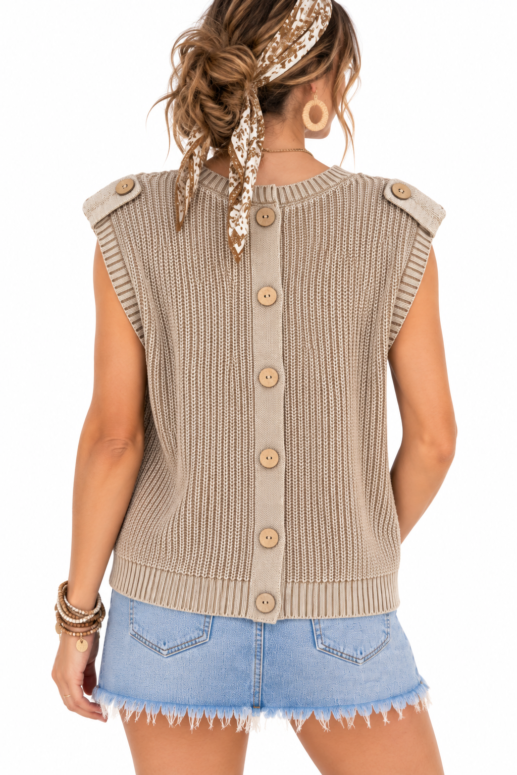 Free Spirit Distressed Sweater Vest – Acid Wash Khaki