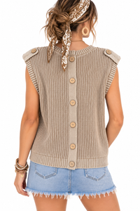 Free Spirit Distressed Sweater Vest – Acid Wash Khaki