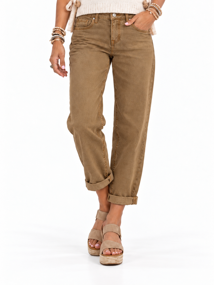Coffee Run Cuffed Boyfriend Jeans – Cappuccino