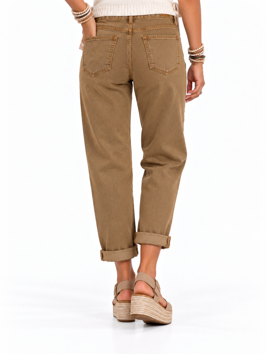 Coffee Run Cuffed Boyfriend Jeans – Cappuccino