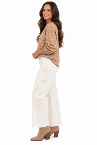 Risen Ivory Embellished Barrel Jeans