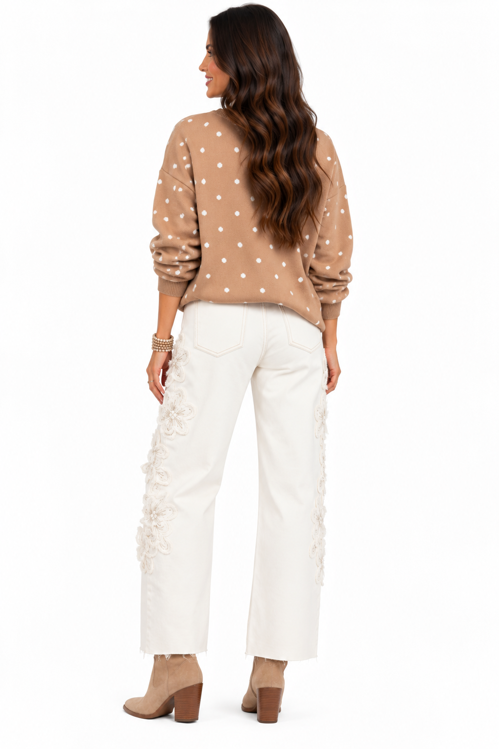 Risen Ivory Embellished Barrel Jeans
