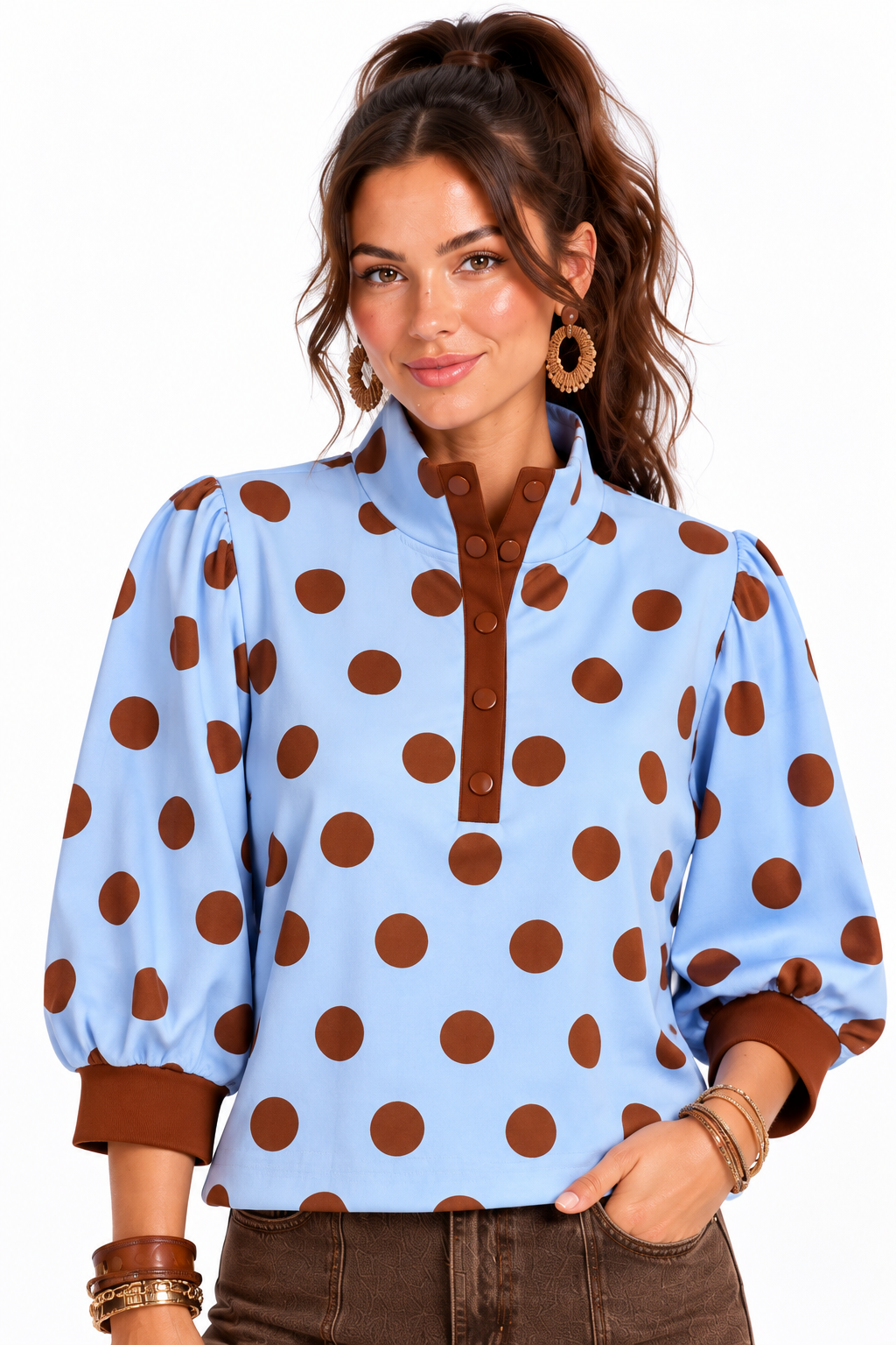 Blythe Polka Dot Funnel Neck Top