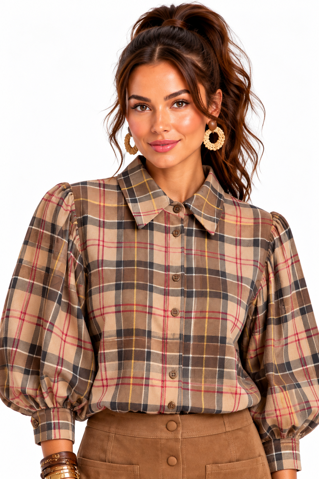 Cappuccino Plaid Blouse