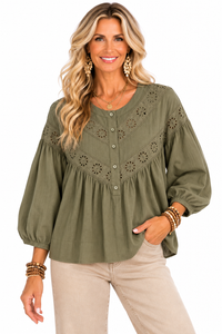 The Laurel Olive Eyelet Blouse