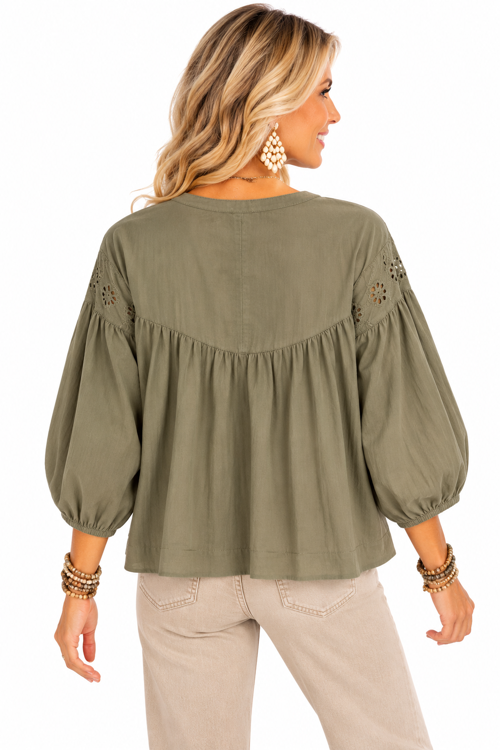 The Laurel Olive Eyelet Blouse