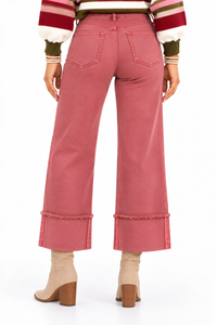 Risen Washed Burgundy Tummy Control Wide Cuff Jeans