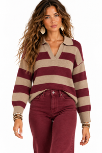 Burgundy Ridge Striped Sweater