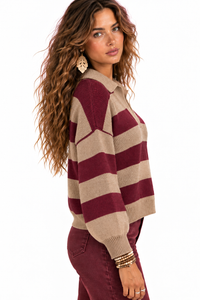 Burgundy Ridge Striped Sweater