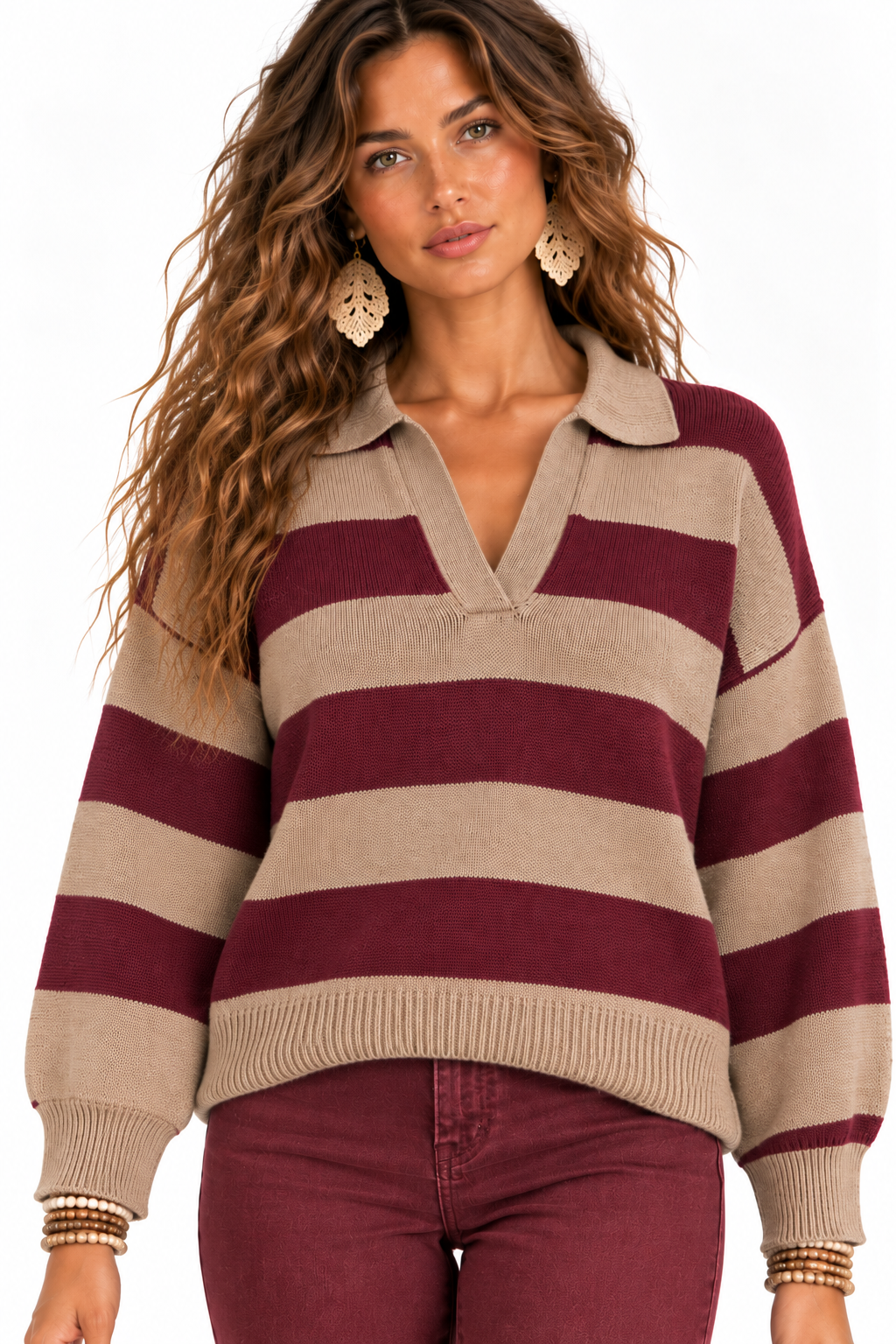 Burgundy Ridge Striped Sweater