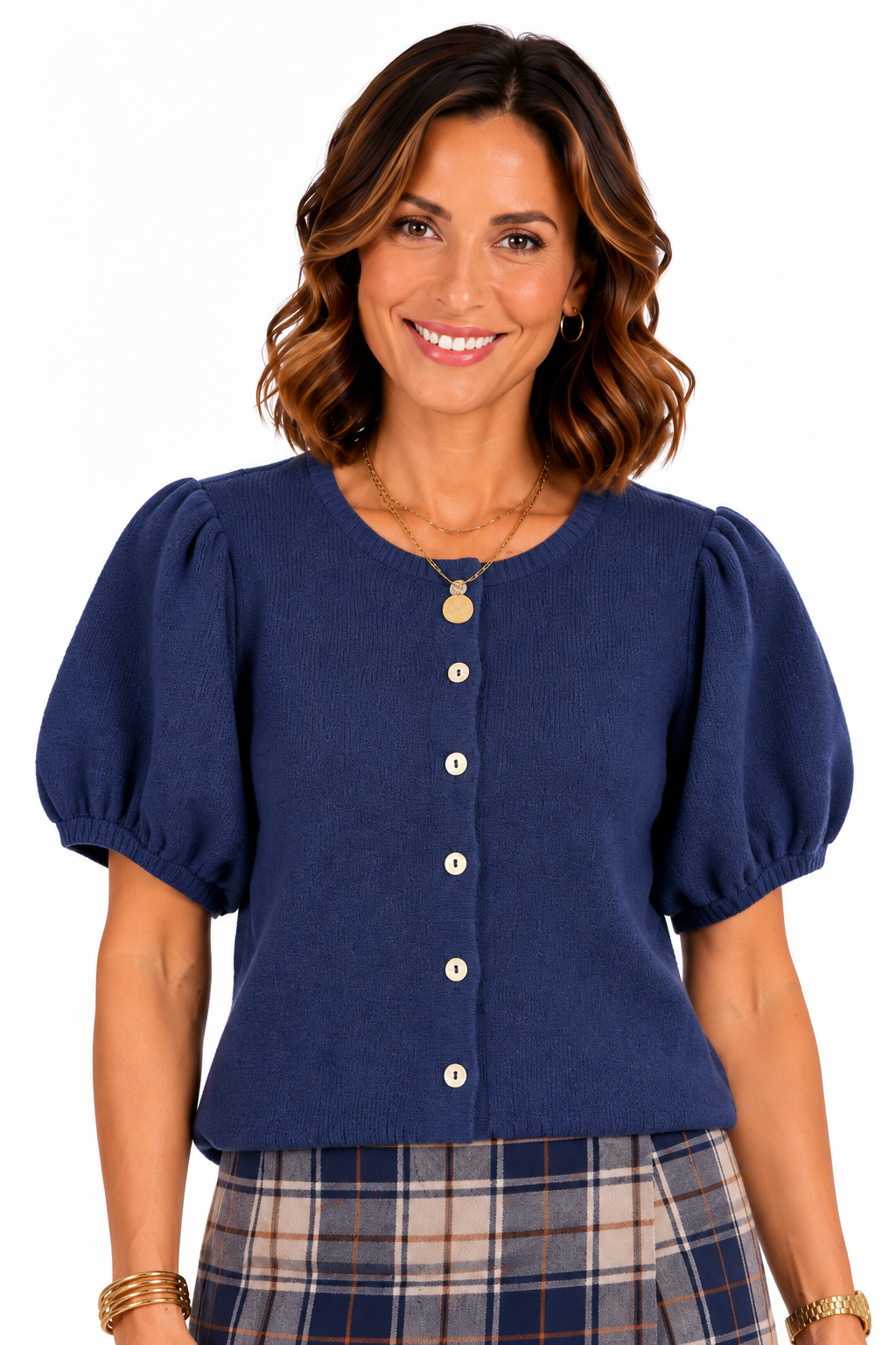 The Aveline Navy Puff Sleeve Cardigan