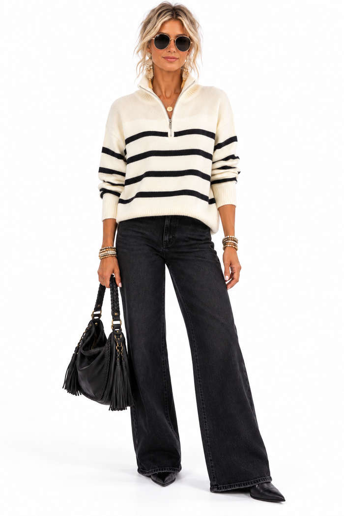 The Montclair Striped Quarter-Zip Sweater