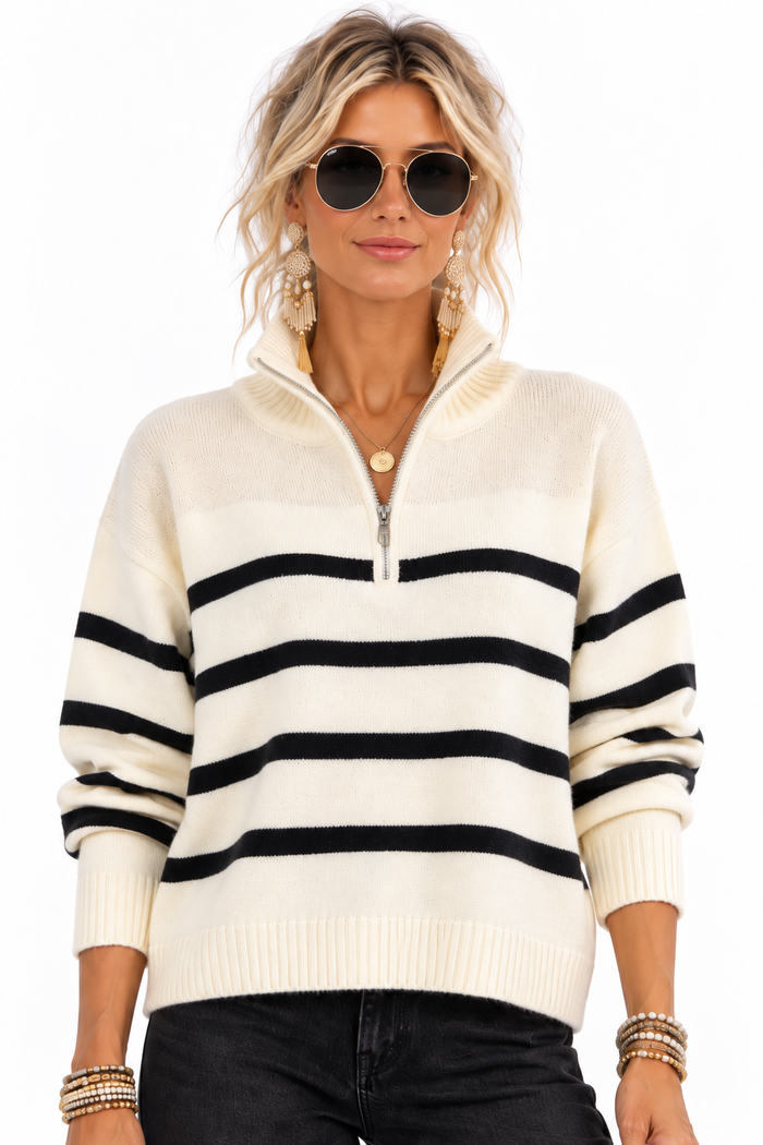 The Montclair Striped Quarter-Zip Sweater