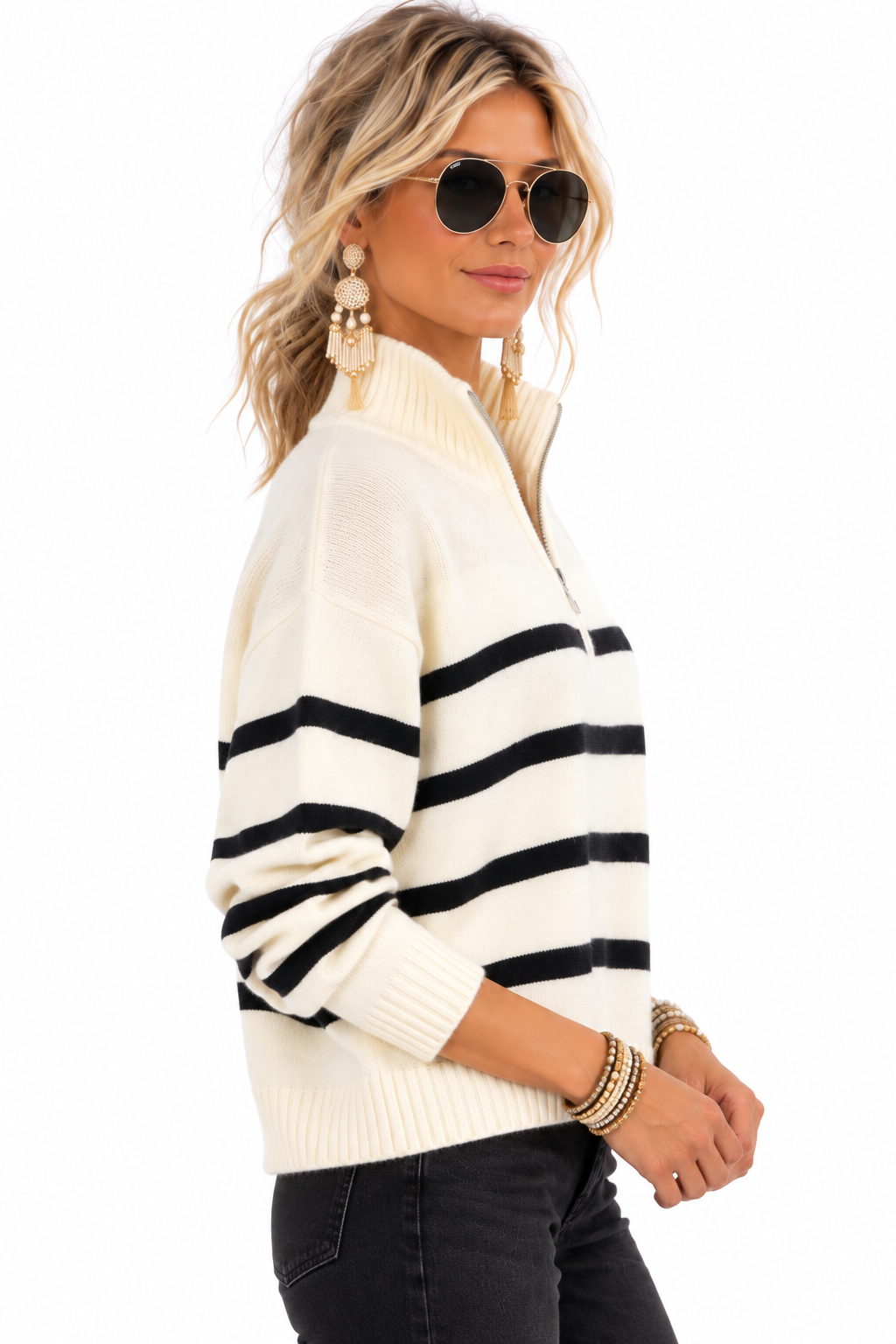 The Montclair Striped Quarter-Zip Sweater