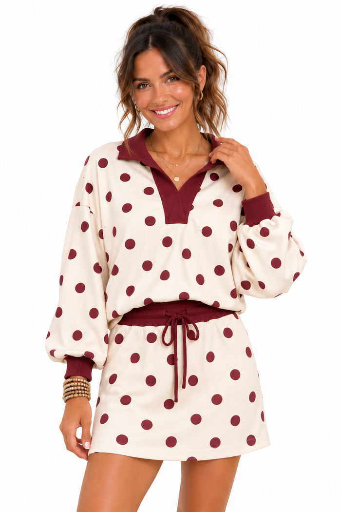 The Bordeaux Dot Skort Set