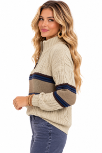 Sutton Ridge Striped Cable Knit Quarter-Zip Sweater