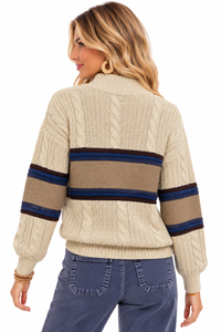 Sutton Ridge Striped Cable Knit Quarter-Zip Sweater