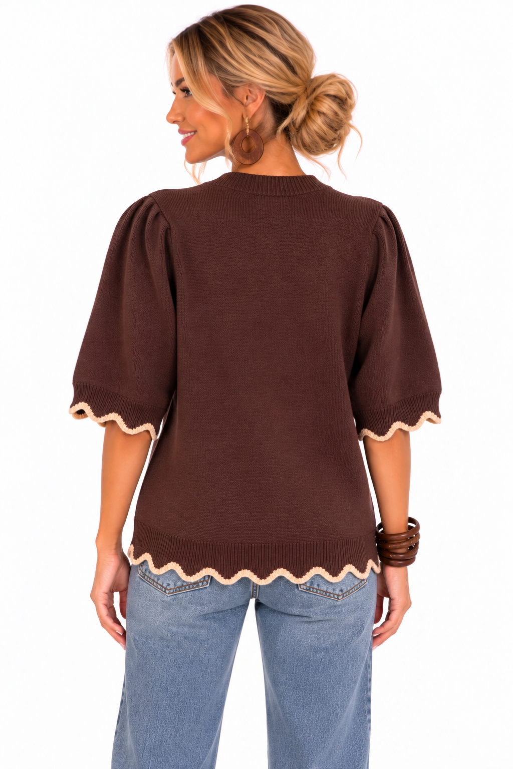 Winslet Floral Scallop Sweater – Chocolate Brown