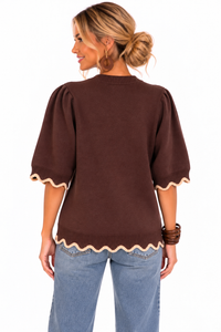 Winslet Floral Scallop Sweater – Chocolate Brown
