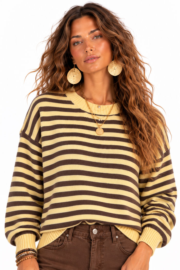 Ellery Stripe Sweater – Butter Yellow & Chocolate