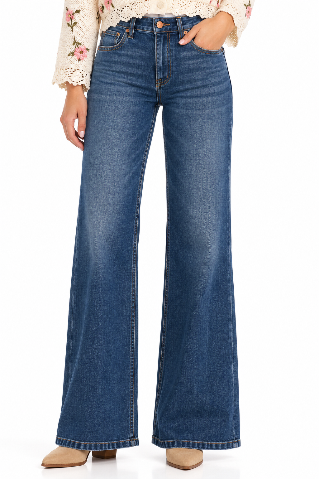 Risen Adjustable Waist Tummy Control Wide Leg Jeans – Dark Wash