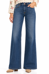 Risen Adjustable Waist Tummy Control Wide Leg Jeans – Dark Wash