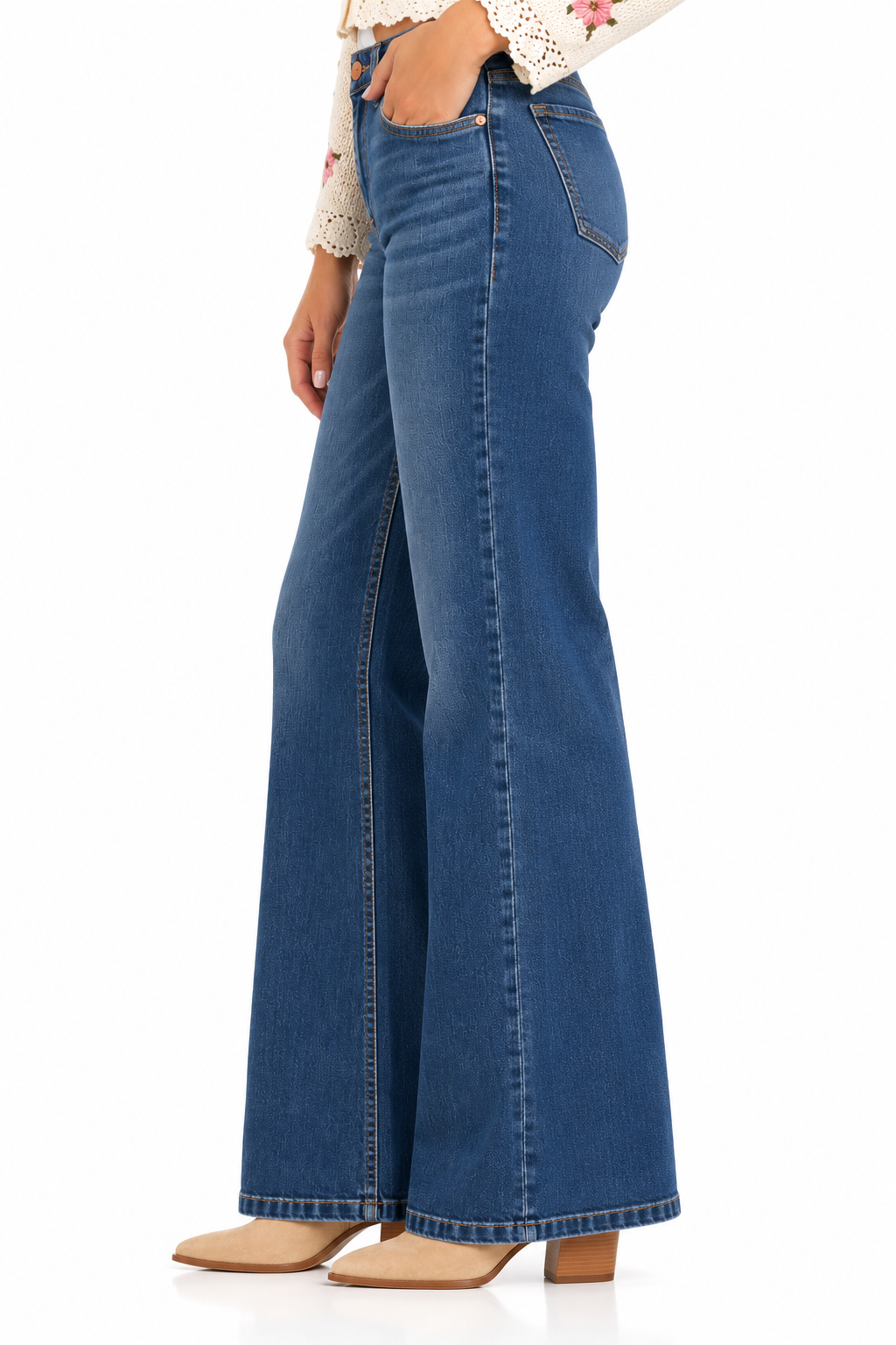 Risen Adjustable Waist Tummy Control Wide Leg Jeans – Dark Wash