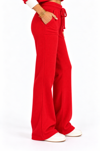 Merry & Bright Waffle Knit Wide Leg Pants – Red