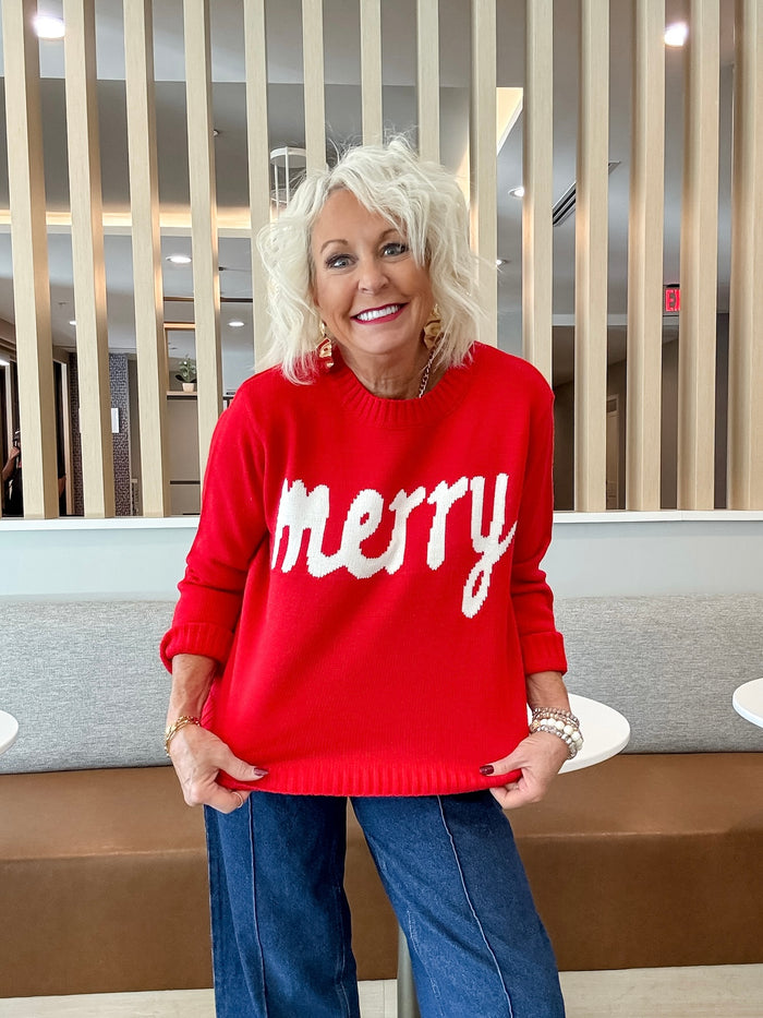 Merry & Bright Red Holiday Sweater