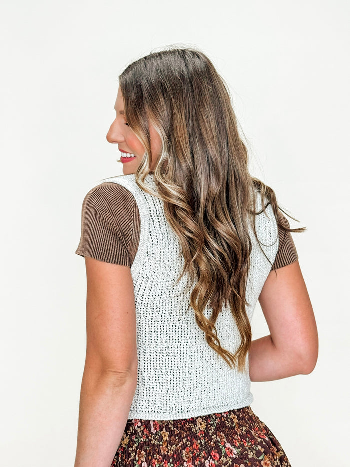 Natural Crochet Button Vest