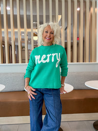 Merry & Bright Green Holiday Sweater