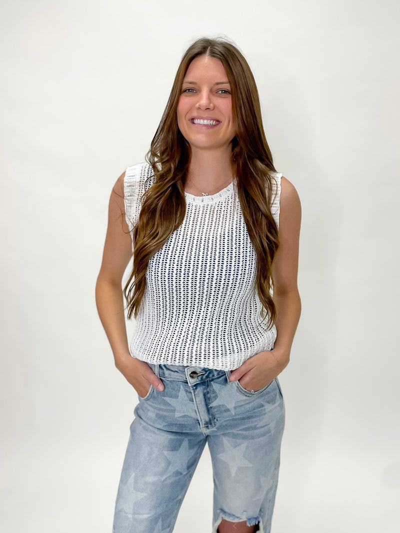 Beach Breeze White Crochet Tank