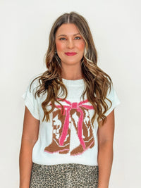 Cowgirl Bow Graphic Knit Sweater Top