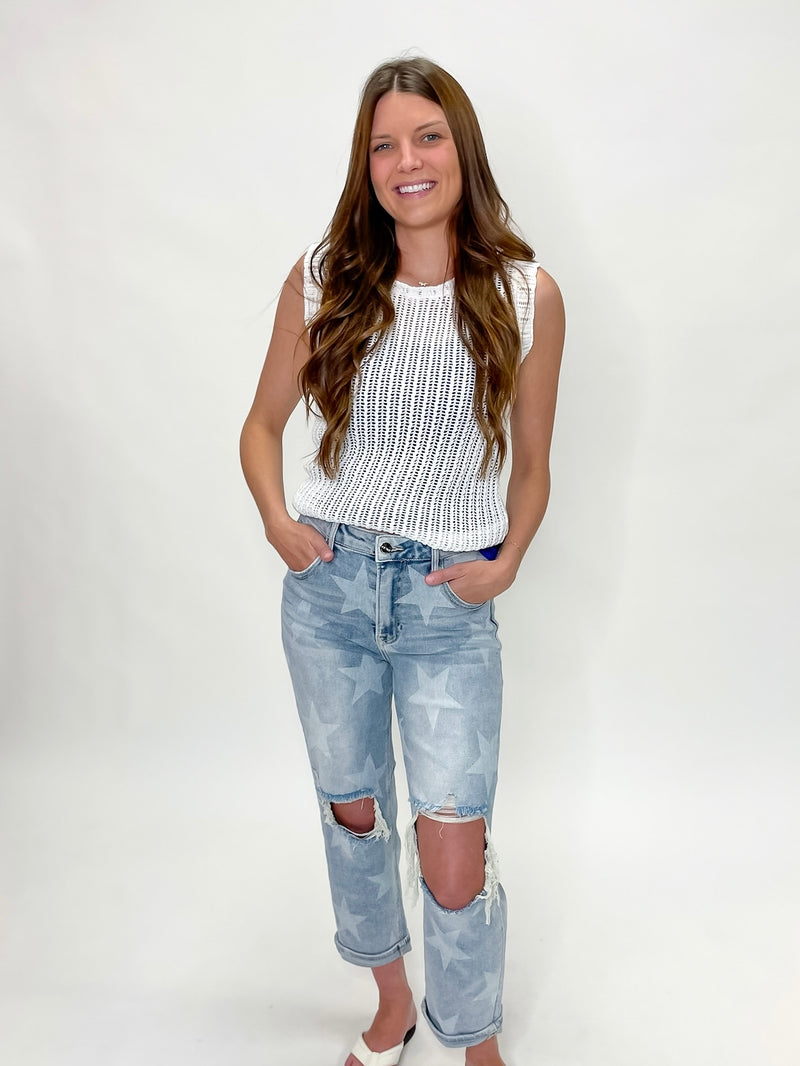 Beach Breeze White Crochet Tank
