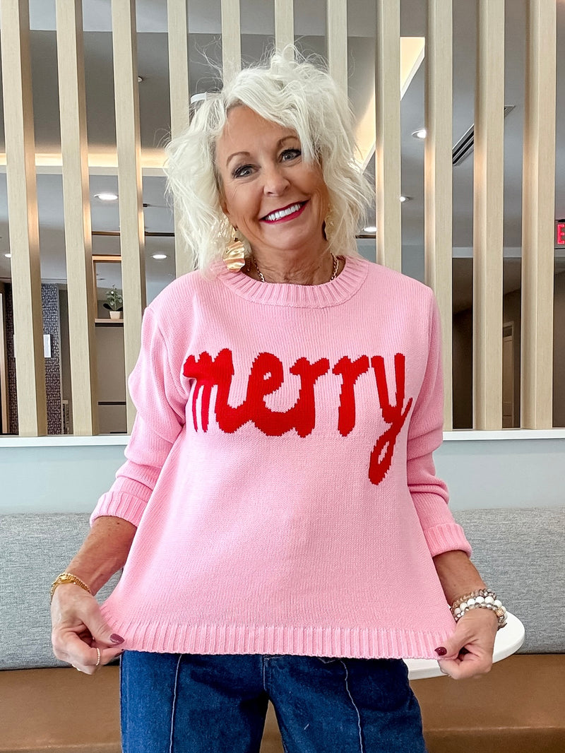 Merry & Bright Pink Holiday Sweater