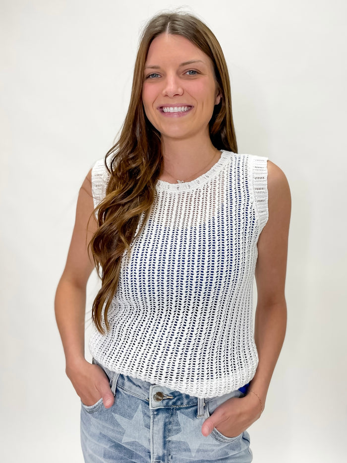 Beach Breeze White Crochet Tank