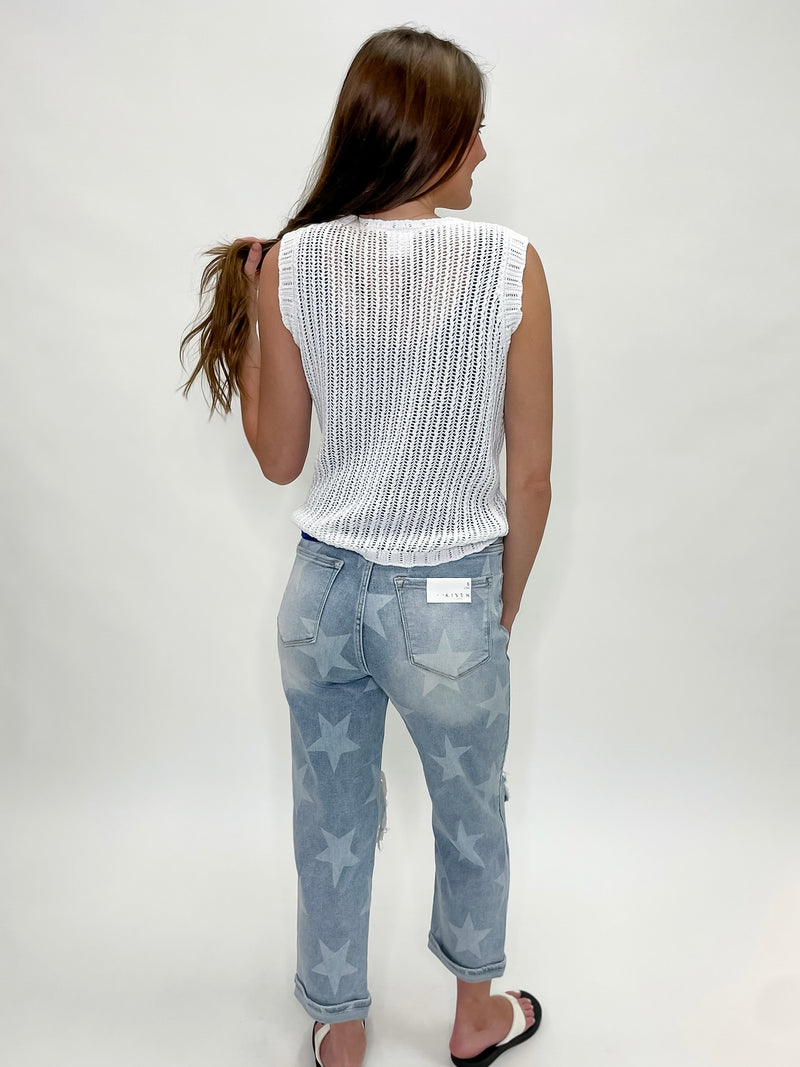 Beach Breeze White Crochet Tank