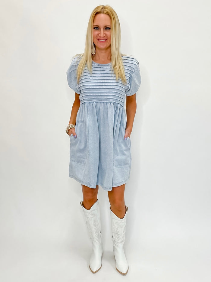 Soft Breeze Pin Tuck Twill Dress Light Blue