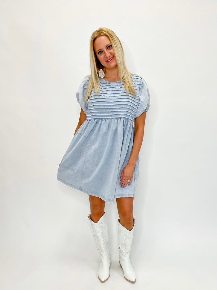 Soft Breeze Pin Tuck Twill Dress Light Blue